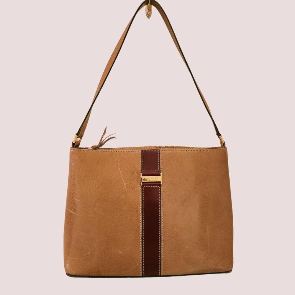Vintage 90s Kate Spade New York Caramel Brown/Tan Leather Shoulder Bag! - Picture 2 of 8